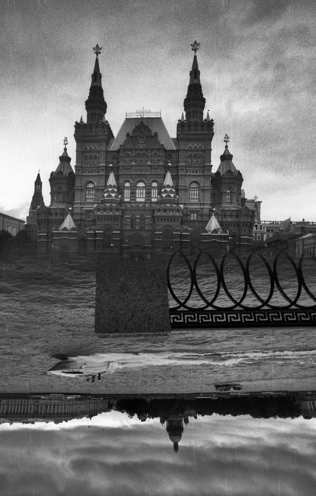 Мультиэкспозиция в два кадра с полукадровым фильтром с поворотом камеры на 180